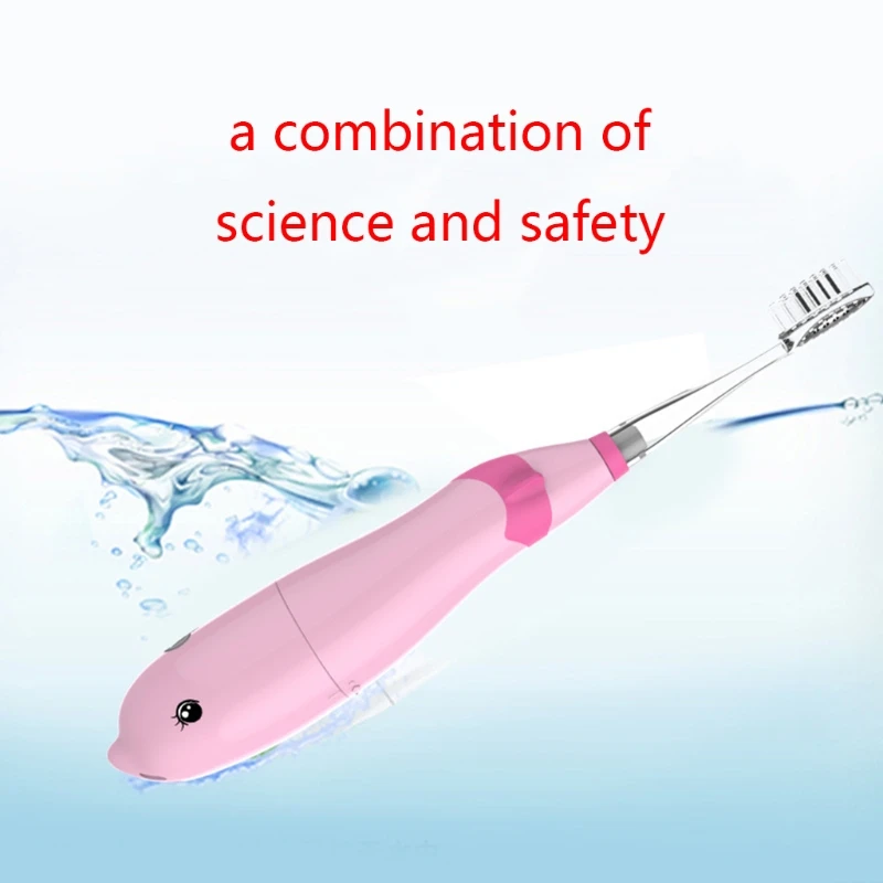 

Kids Sonic Toothbrush Electric Brush Waterproof Musical Dolphin Shape LED Light 2 Minutes Remind Dental Care for 3-12 Age Child