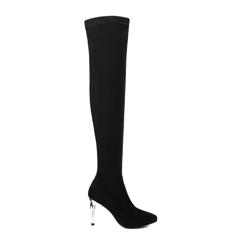

ZVQ 2019 Winter New Fashion Sexy Over Knee Boots Outside Cow Suede Super High Heels Crystal Plus Size Women Shoes Drop Shipping