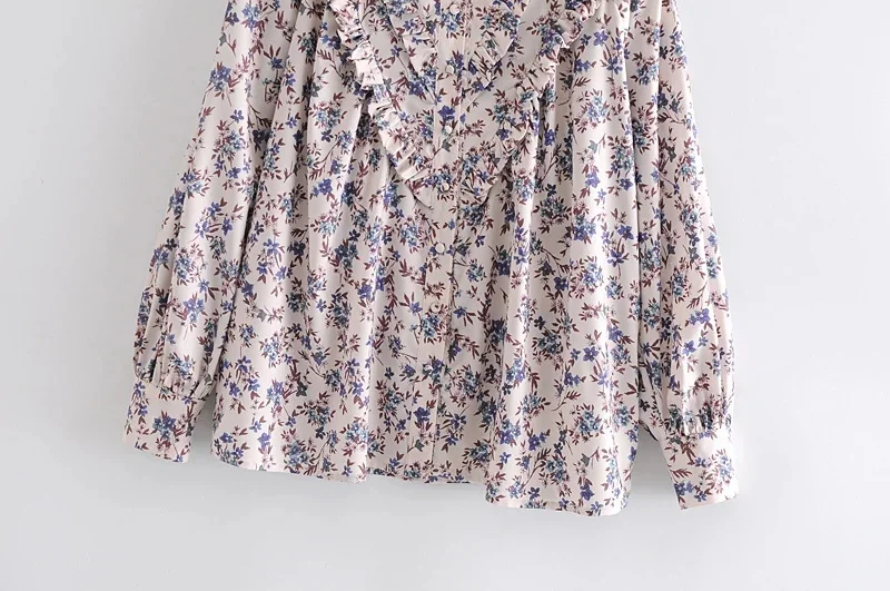 

Qeils Women 2021 Fashion Floral Print Ruffled Lace Blouses Casual Vintage Long Sleeve Button-Up Female Shirts Blusas Chic Tops