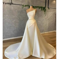 verngo exquisite satin mermaid wedding dress with attachable overskirt pearls pleats bridal gowns long formal dress custom made