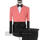 (Пиджак + брюки) кораллово-красный блестящий костюм в стиле пэчворк костюмы Мужской рабочий Мужской комплект из 2 предметов облегающее свадебное платье для шафера на заказ