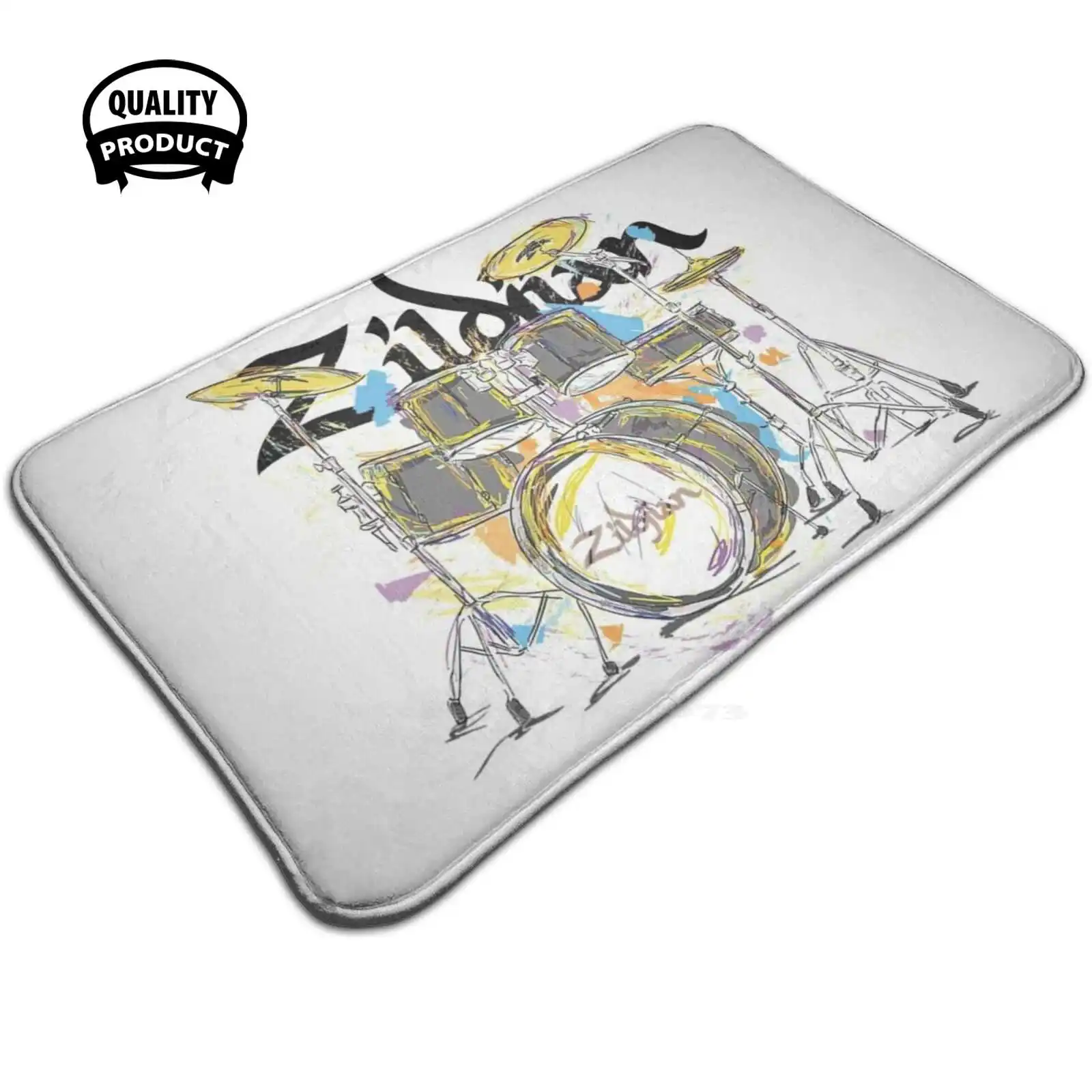 Zildjan Drums Illustration Art Soft House Family Anti-Slip Mat Rug Carpet Music Punk Pearl Drum Kit Set | Дом и сад