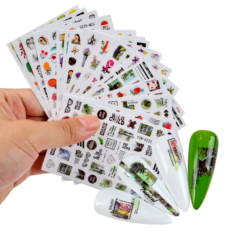 

1pcs Flowers Geometric Lines Nail Water Decals Spring Simple Theme Lavender Floral Leaves Adhesive Sticker Nail Art Decoration