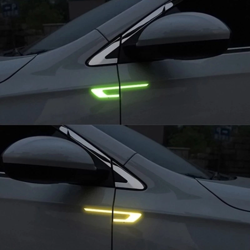 

2pcs Bumper Reflective Strip Stickers Door Scratch-proof Glow-light Rear View Mirror Decoration Luminous Auto Cars Stickers