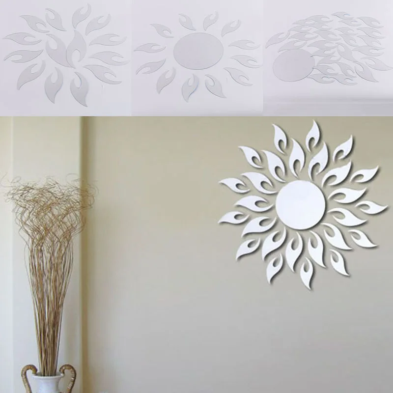 3D подсолнечника зеркало &quotогонь&quot кирпичная стена Стикеры домашняя переводная