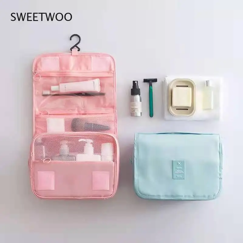 New Make Up Portable Simple Women's Wash Bag Large Capacity Lady Travel Cosmetic Hook Bag Oxford For Travlling 5Color