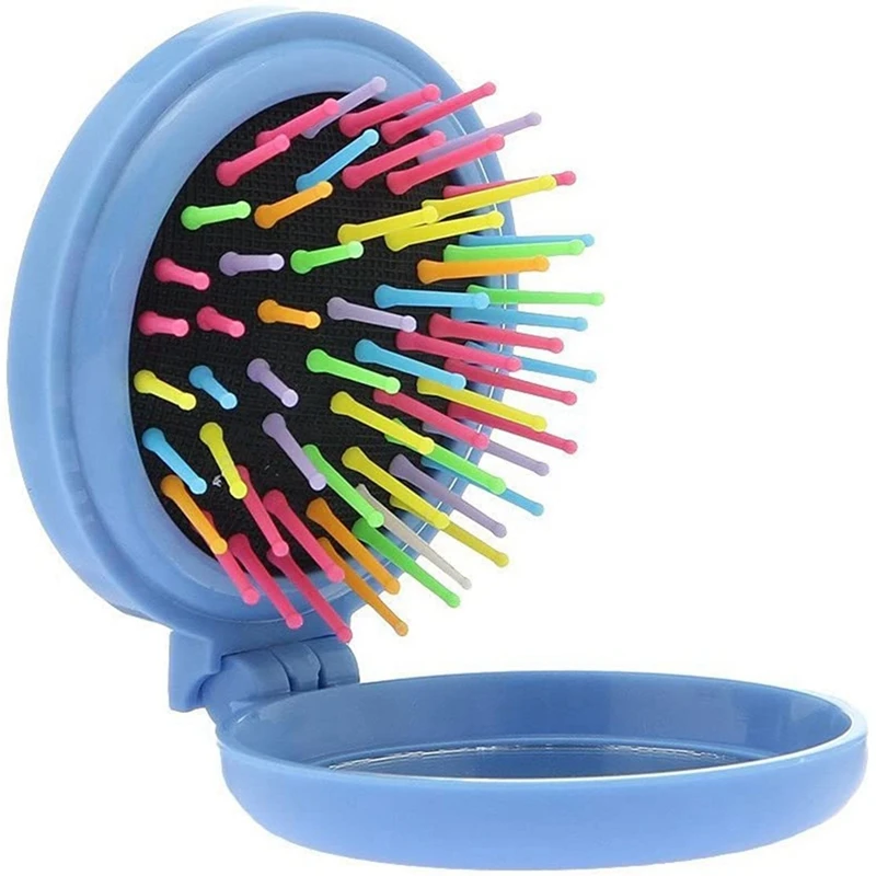 

Mini Round Folding Comb With Air Cushion Hair Massage Comb Brush Mirror (Blue)