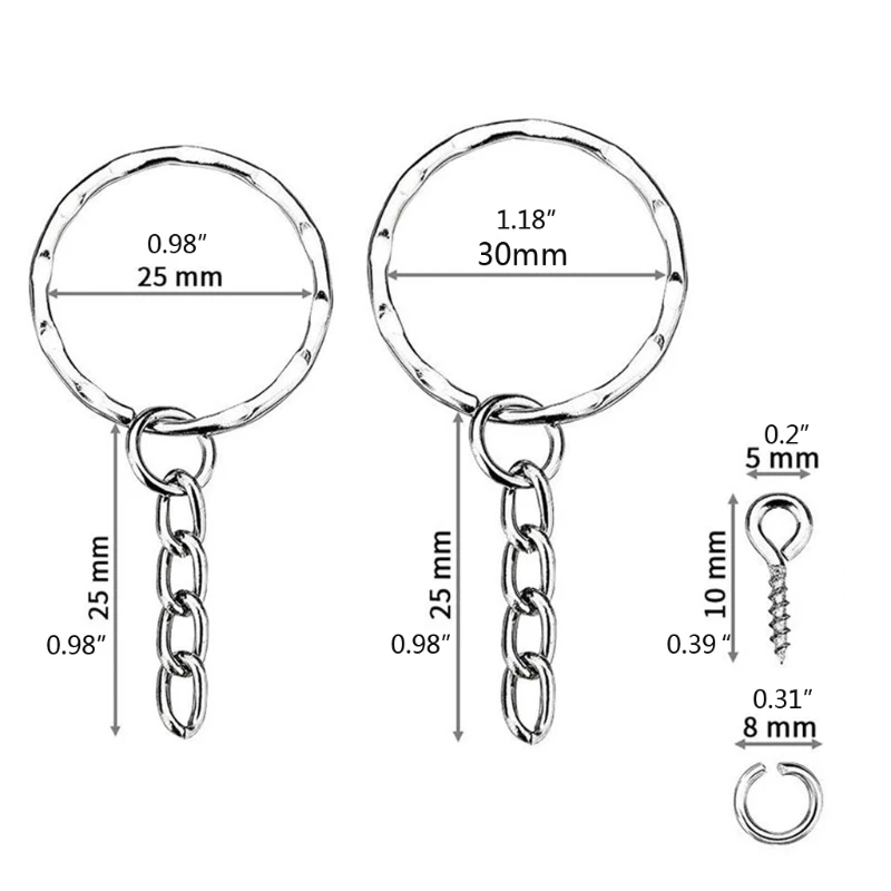 

120PCS Split Key Ring with Chain and Jump Ring Split Silver Metal Split Key Chain Open Jump Ring Kit Jewelry Making Tools