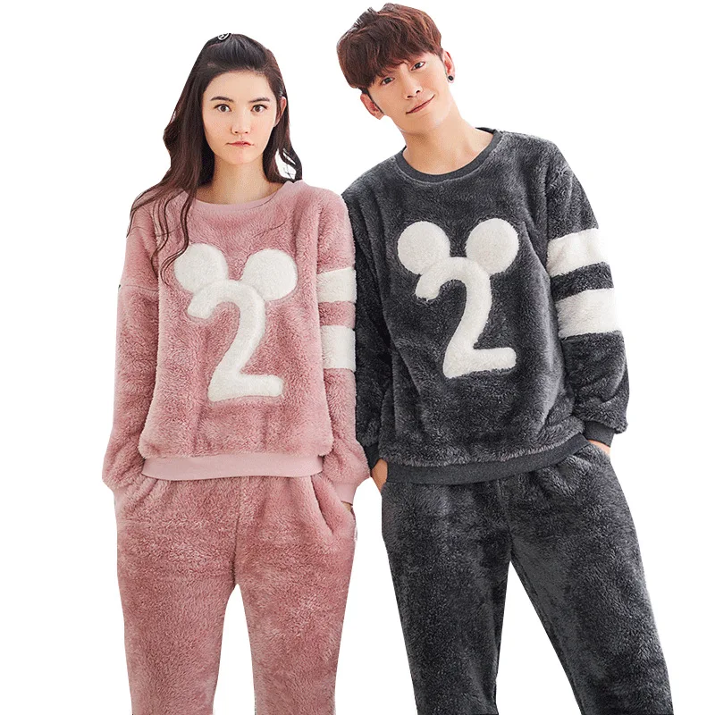 Мужской пижамный комплект с буквенным принтом теплая Фланелевая пижама женские