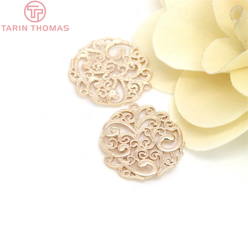 4 шт 25*26 мм латунные 24K позолоченные круглые Цветочные лозы Подвески Ювелирные