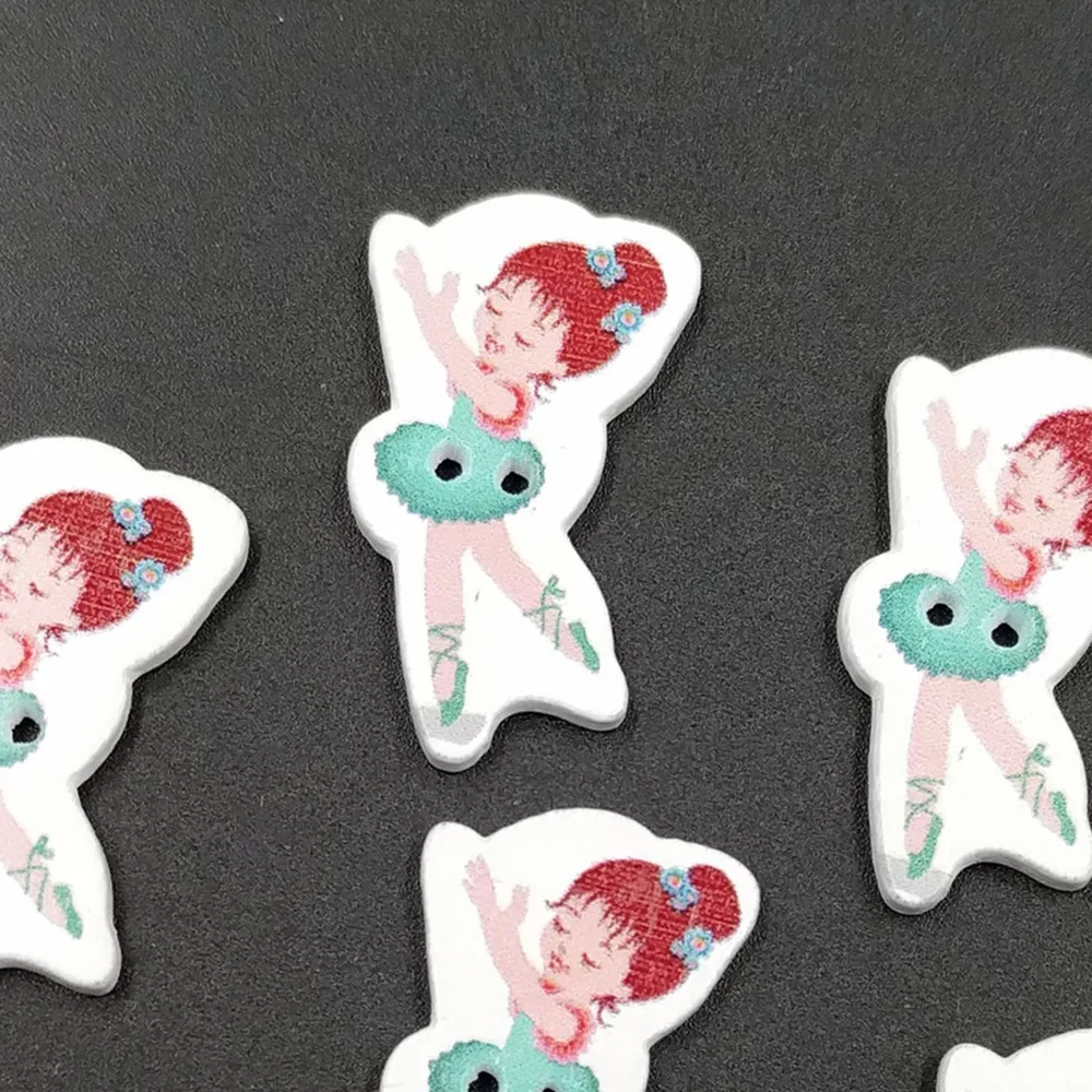 50 шт. рисунок мультфильм балетная девочка деревянная пуговица на белом
