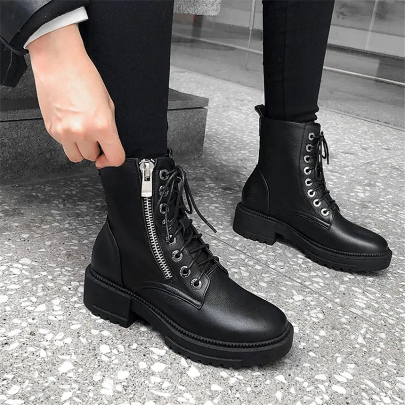 Женские байкерские сапоги PXELENA готические из натуральной бычьей кожи на молнии в