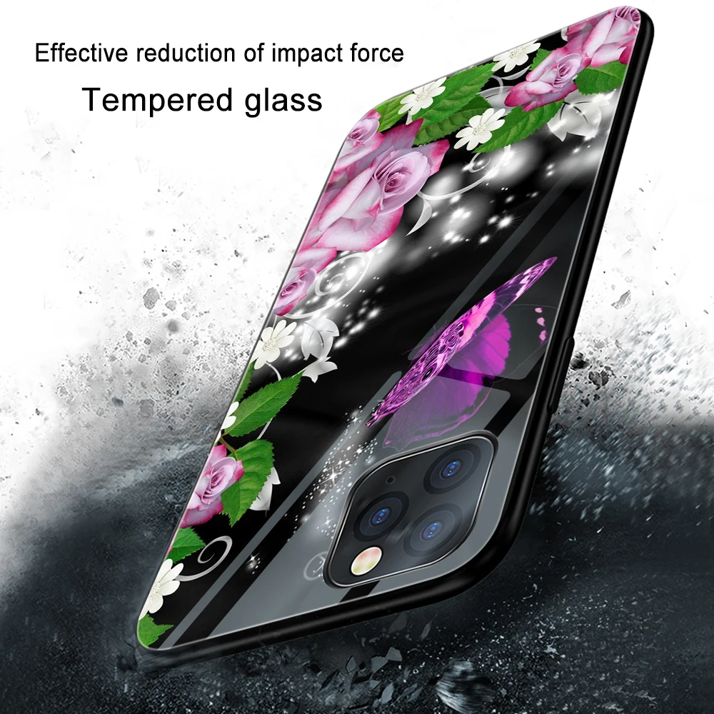 

Luxury Leaf Flower Funda Case for Iphone 12 Pro Case for Iphone 12 11 XR Pro XS MAX X 7 8 6 6S Plus SE 2020 Tempered Glass Case