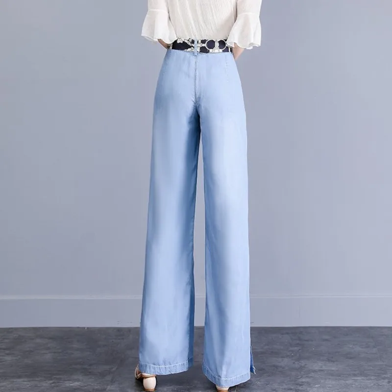 

Fashion Wide Leg Jeans Women Summer High Waist Loose Print Pants Light Blue Streetwear Office Lady Zip Denim Baggy Trousers