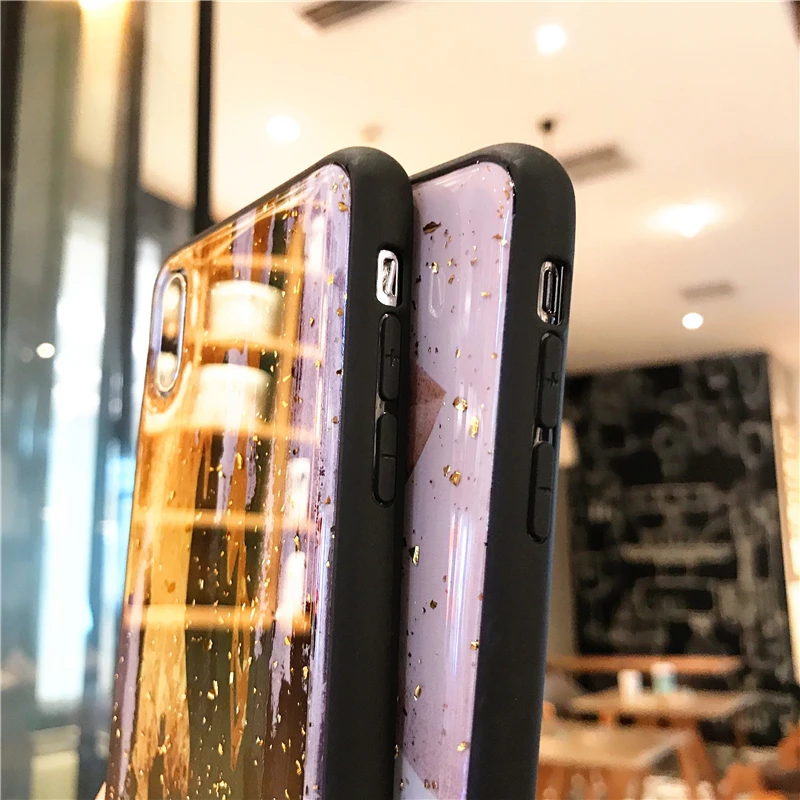Мраморный чехол для телефона с золотой фольгой для iPhone 11 Pro XS Max XR X 7 8 6 6s Plus, мягкий силиконовый чехол с блестками для iPhone X