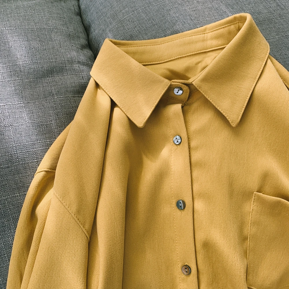 

ZHISILAO New Vintage Suede Blouse Women Plus Size Solid Yellow Long Sleeve Shirts Mujer Autumn Spring Tops Elegant Casual Blousa