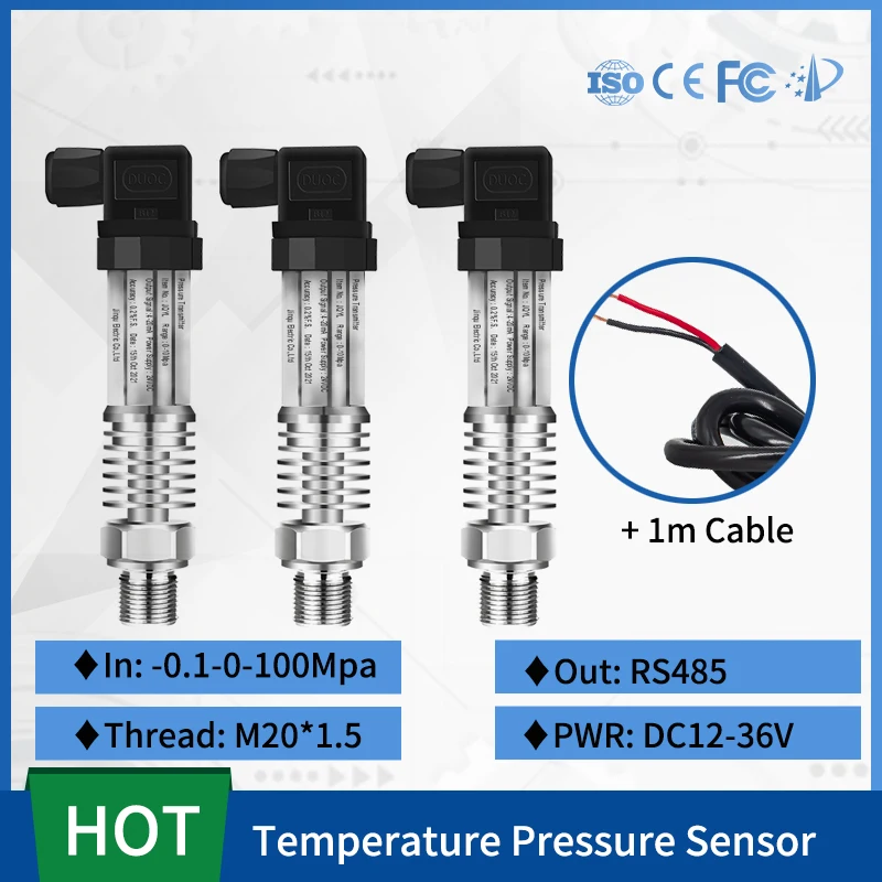 

High Temperature Transmitter Sensor Pressure Transducer RS485 Output for Water Gas Oil With 1m Cable M20*1.5 DC24V Power Supply