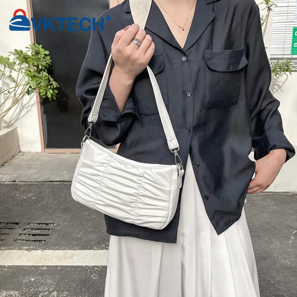 

Girls Brief Women's Casual Messenger Bags Retro Solid Color PU Leather Small Pleated Shoulder Underarm Bag Handbags