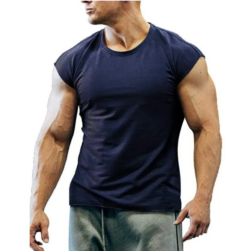 

Summer Men T-Shirt Solid Color Round Neck Sleeveless Breathable Casual Vest Tops Skinny Sportswear Jogger Bodybuilding Clothing