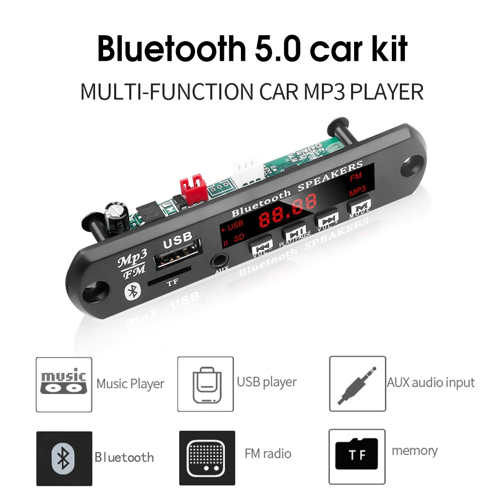 Диктофон MP3 декодер плата модуль Bluetooth V5.0 Автомобильный плеер громкая связь FM AUX
