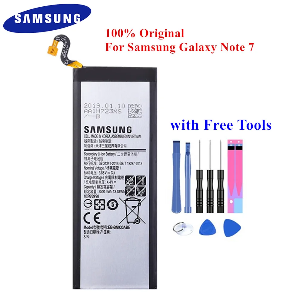 100% Оригинальный аккумулятор для Samsung Galaxy Note 7 N930 EB-BN930ABE N930G N930V N930A N930T N930S SM-N930F 3500 мАч