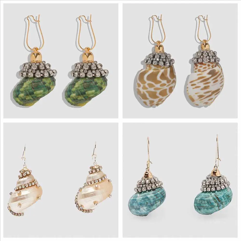 Женские серьги в форме ракушки Girlgo роскошные летние с кристаллами и