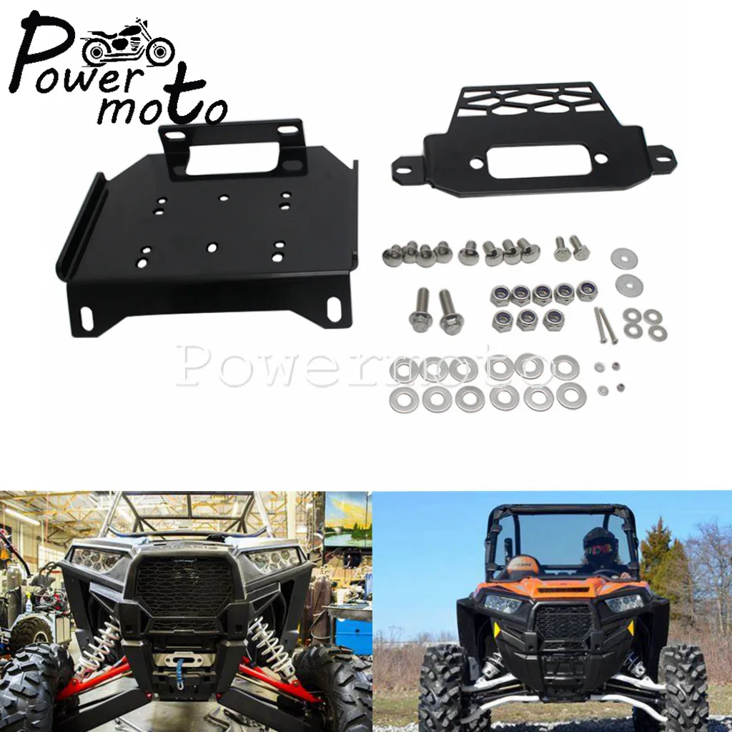 Winch Mount Plate Bracket Black Steel For Polaris RZR 900 1000 XP Turbo 4-Seater General 1000 EPS 2014-20 Motorcycle Accessories