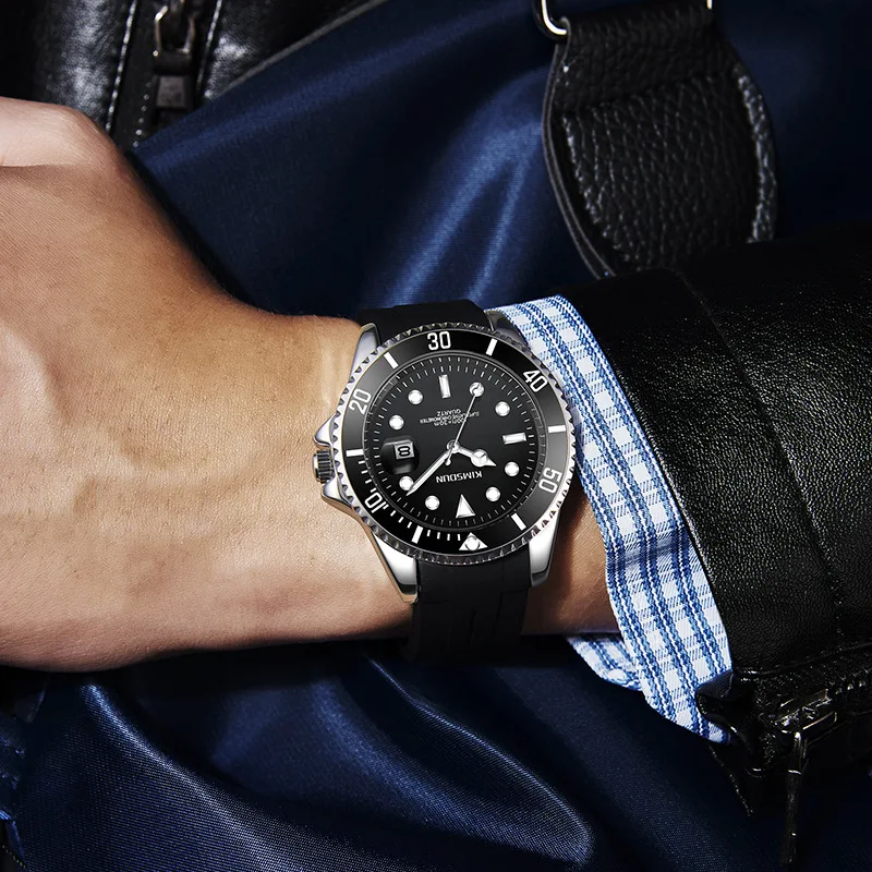 

Business Luxury Watches For Mens Top Brand Green Silicone SUB Date Waterproof Fashion Men's Quartz Watches relojes hombre 2021