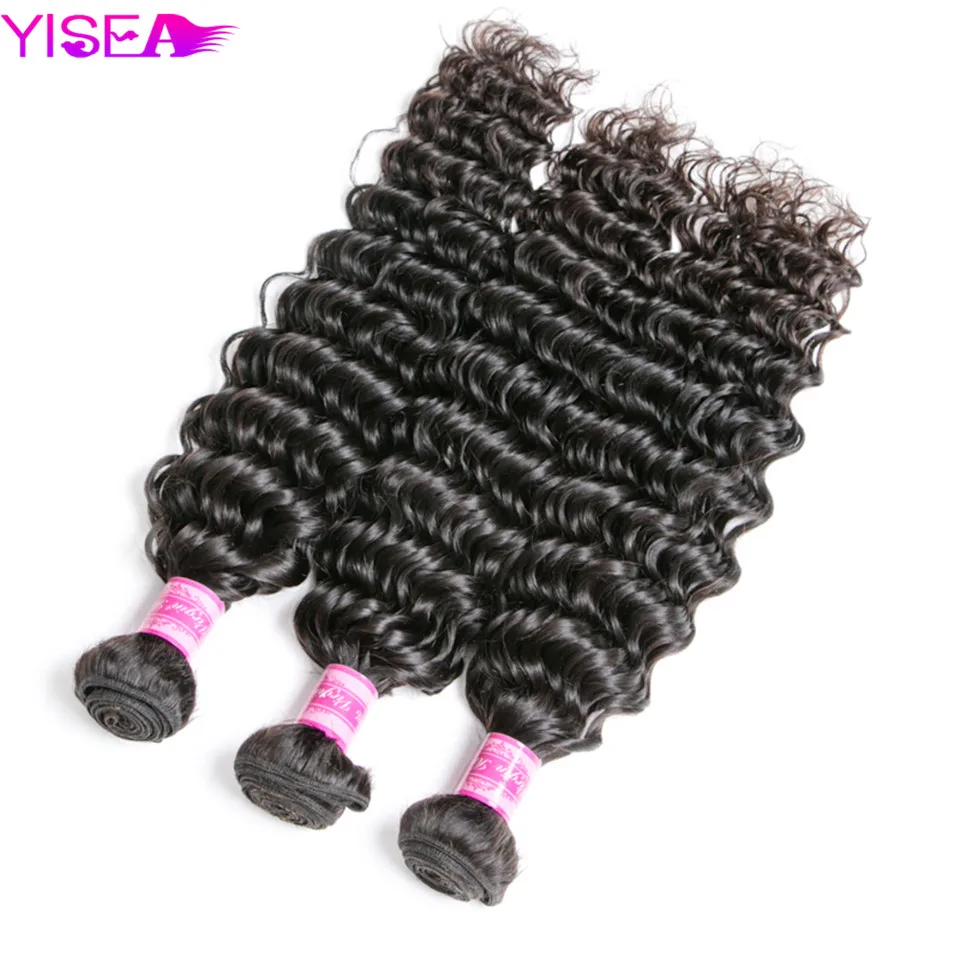 Yisea Deep Wave Bundles 100% Human Hair Extensions Remy Brizilian Weaving Extension 1 3 4 For Black Women | Шиньоны и парики