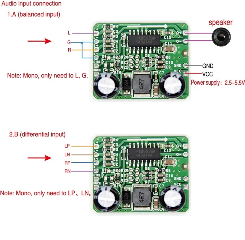 Дифференциальный вход AB/D class 8W mono HT8692 2 5-5 5 V boost регулируемая плата цифрового