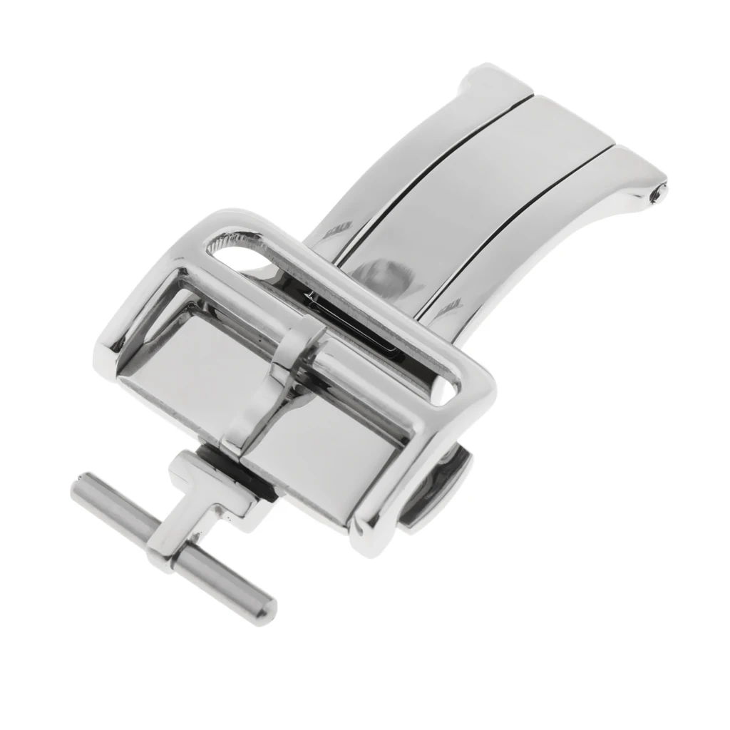 

Solid Stainless Steel Watch Band Buckle Double Push Button Deployment Clasp for Leather Strap, 18mm / 20mm