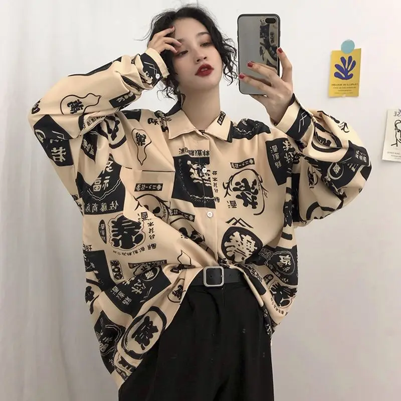 

2021streetwear Harajuku blouse couple shirt women men Clothing Blouses bf long shirts spring autumn turn-down collar casual Top