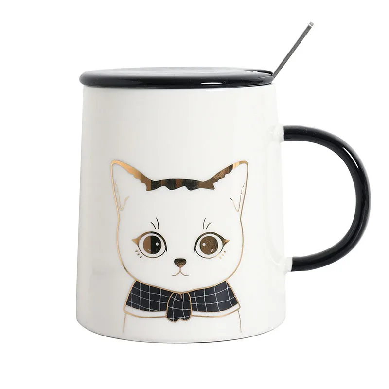 Ручная роспись золотые котята кружки с крышкой в виде ложки фарфоровая кофейная