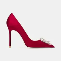 2022 New Rhinestone Pointed Toe Shallow Crystal Women High Heel Luxury Brand Dress Classics Pumps Singles Party Wedding Shoes 43