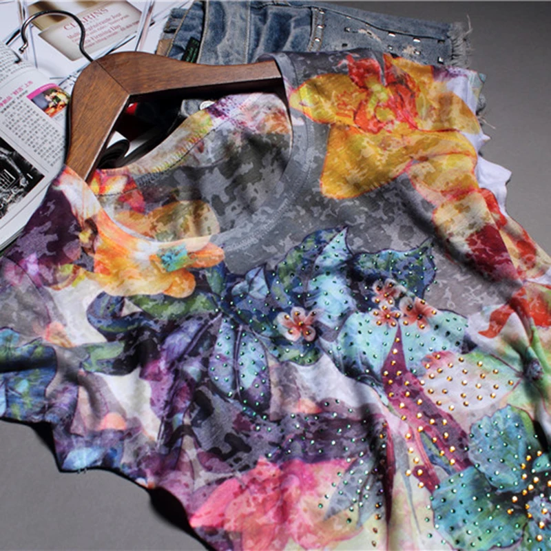 Шелковые женские футболки Новинка лета 2021 привлекательные облегающие с бисером