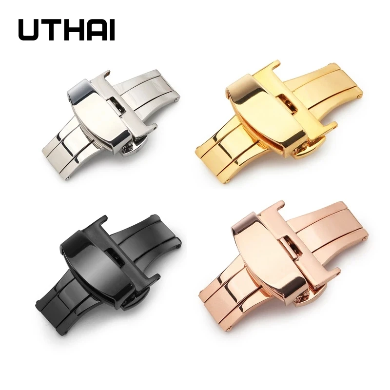 UTHAI Watch Fold Пряжка P89 из нержавеющей стали бабочка двойная нажимная 10-22 мм Кнопка