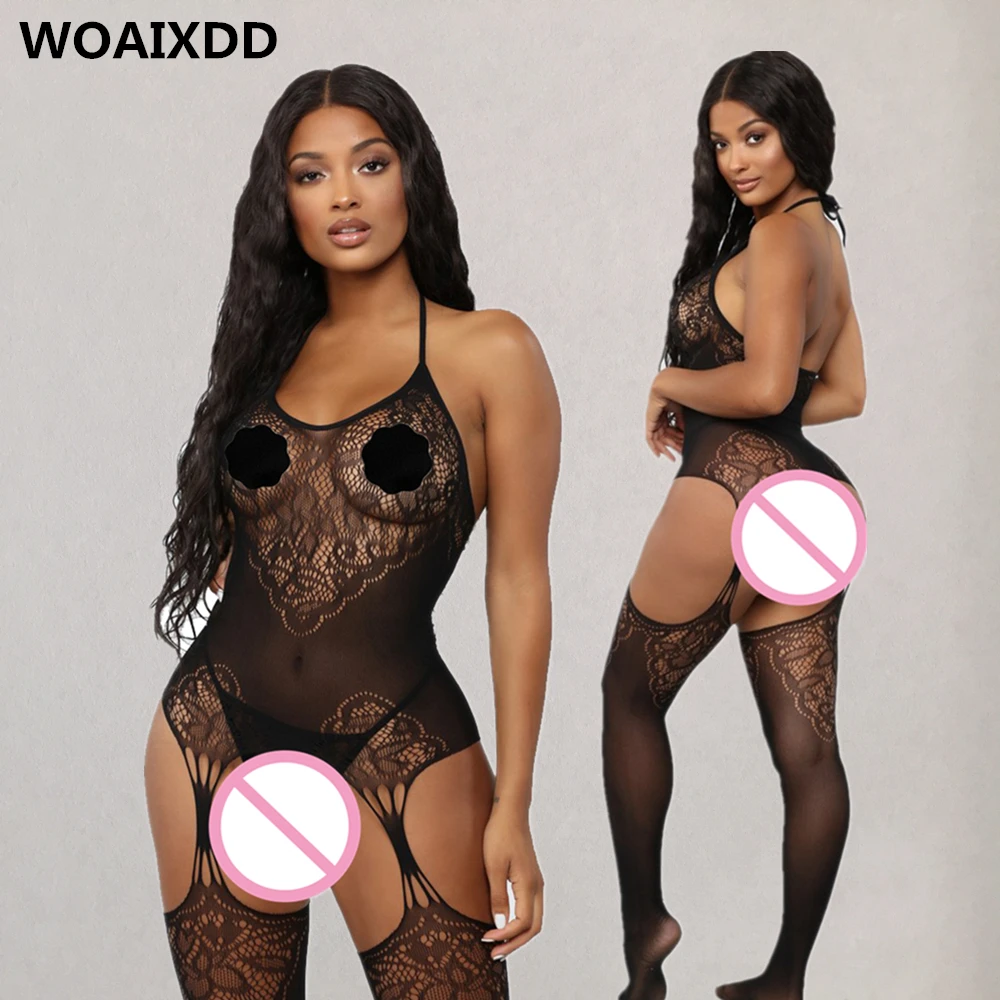 

Большие размеры Нижнее Сексуальное Женское открытое межножье с вырезами сетчатый без рукавов ажурный просвечивающий нательный комбинезон...
