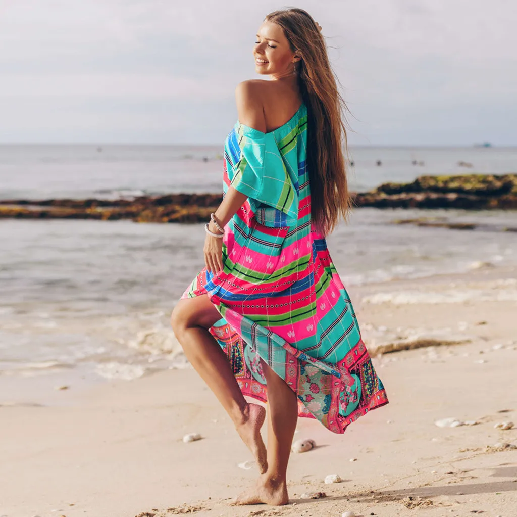 Женское Свободное длинное пляжное платье купальный костюм v образный вырез