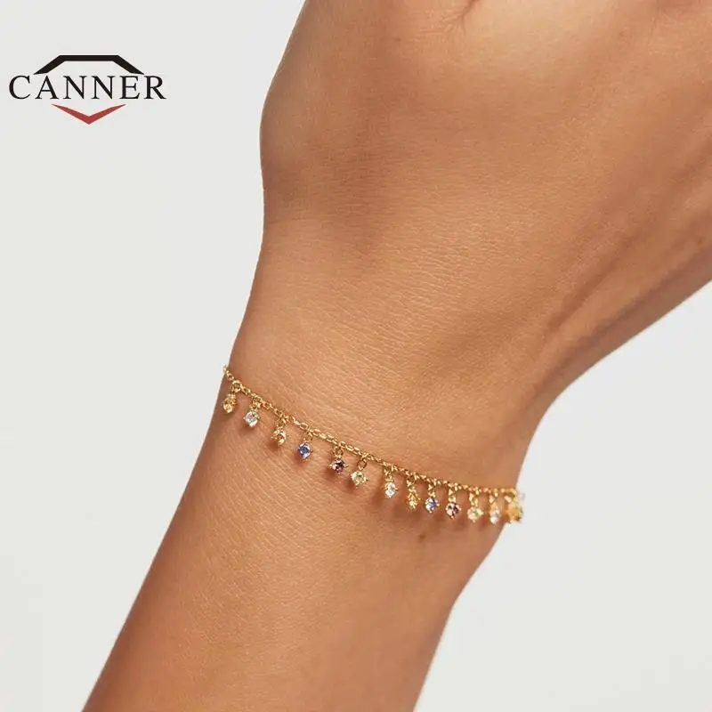 

CANNER Bohemian Gold Tassel Bracelets for Women Boho Jewelry Geometric Colored Zircon CZ Layered Hand Chain Charm Bracelet Gifts