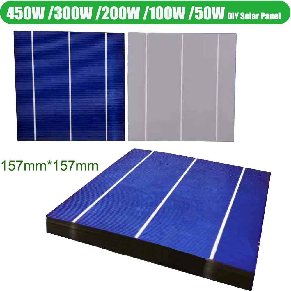 

450W 300W 200W 100W 50W DIY Solar Panel Battery Charger 100PCS 67PCS 45PCS 23PCS 10PCS Polycrystalline Solar Cell 157mm*157mm PV