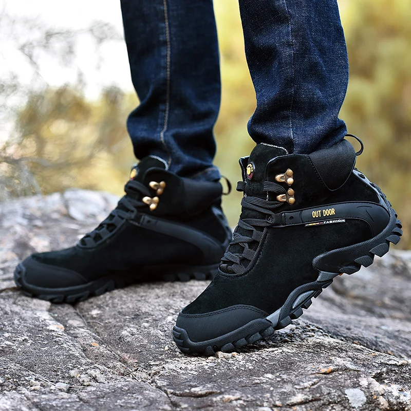 Mens High top Lace up Suede Boots Winter Warm Men Boots Outdoor Hiking Boots Men Waterproof Trail Shoes zapatillas de hombre