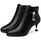 Женские ботильоны в британском стиле, черные вечерние тинки на высоком тонком каблуке, с острым носком, на молнии, короткие ботинки-мартинсы, большие размеры, для осени, N0191