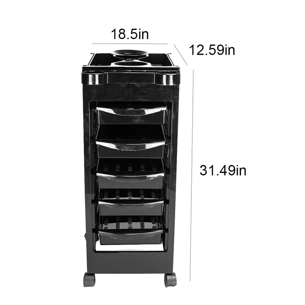 

Hair Salon Instrument Storage Cart Adjustable Height Trolley Beauty Tools with 5 Drawers Hair Salon Hairdressing Supplies