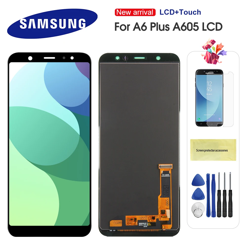 6 0 ''ЖК дисплей для Samsung Galaxy A6 плюс 2018 + A605fd A605 ЖК с сенсорным экраном и цифровым