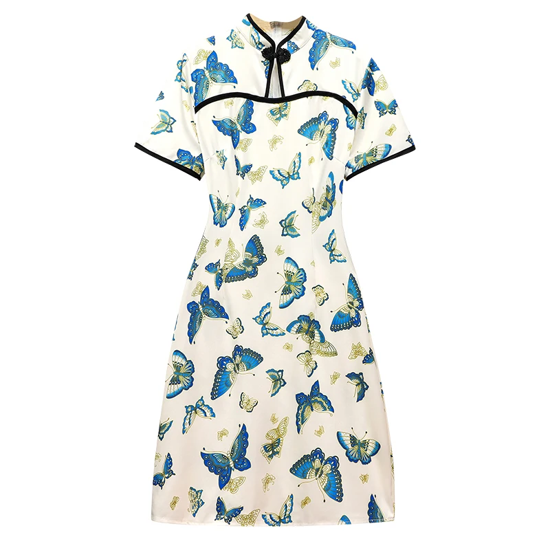 Женское платье-миди с коротким рукавом в винтажном китайском стиле |