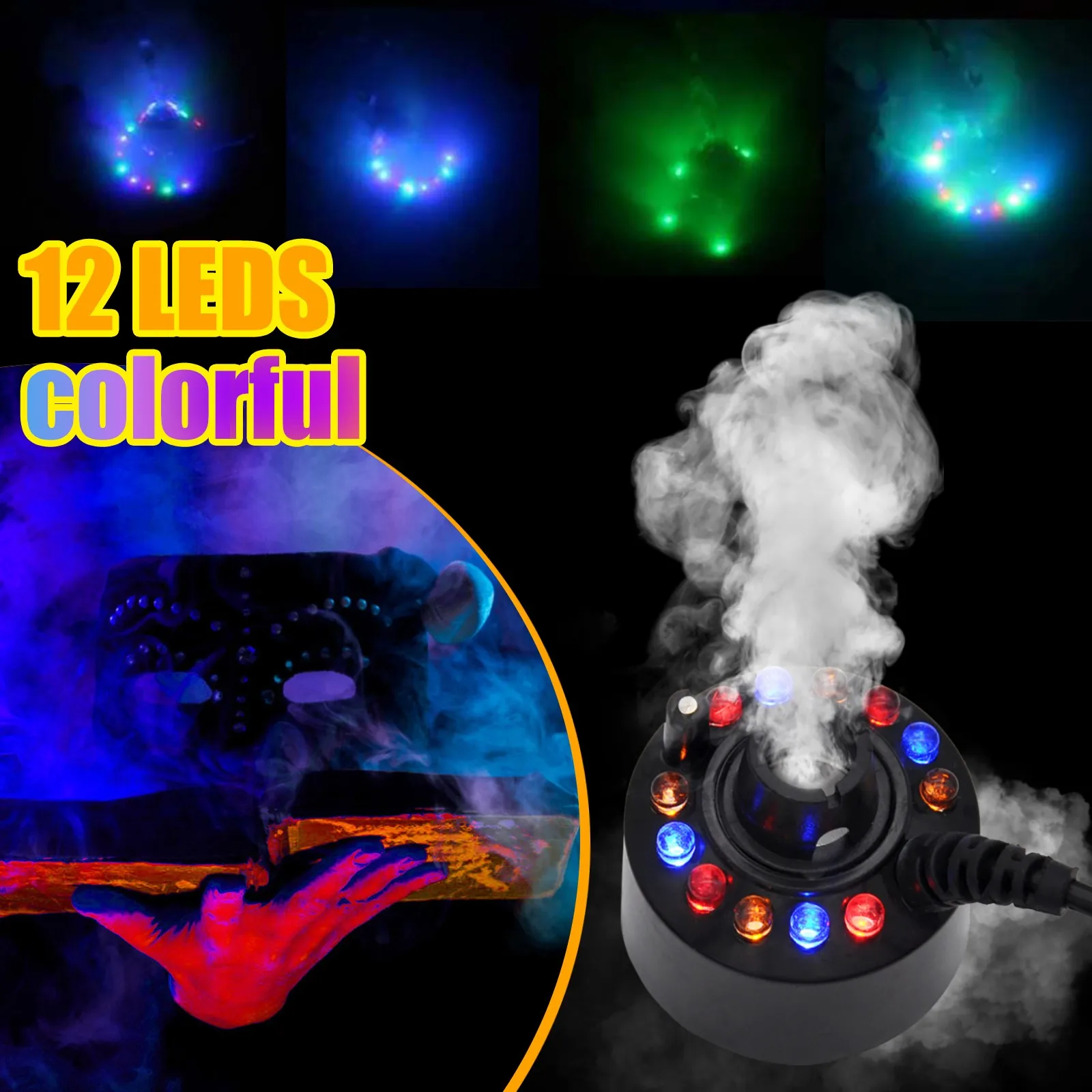 

Mist Maker Fogger Water Fountain Pond Machine Atomizer Air Humidifier With 12 Led Light Color Change For Office Home Room Car