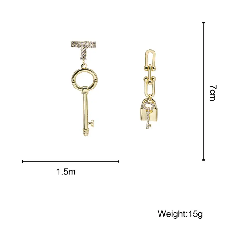 

Lifefontier Classic Couple Key Lock Drop Earrings for Women Asymmetric Rhinestone Earrings Wedding Engagement Jewelry