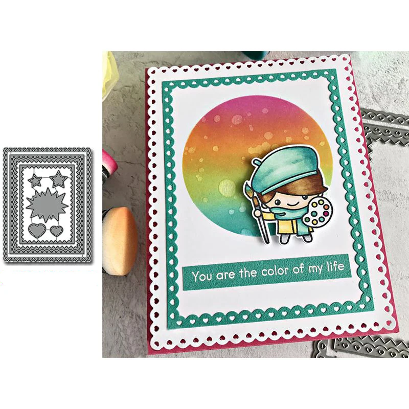 

Stitching Rectangle Frame With Stars metal cutting dies new 2021 Rectangle Frame With Wavy Border Embossing PaperCard Crafts Die