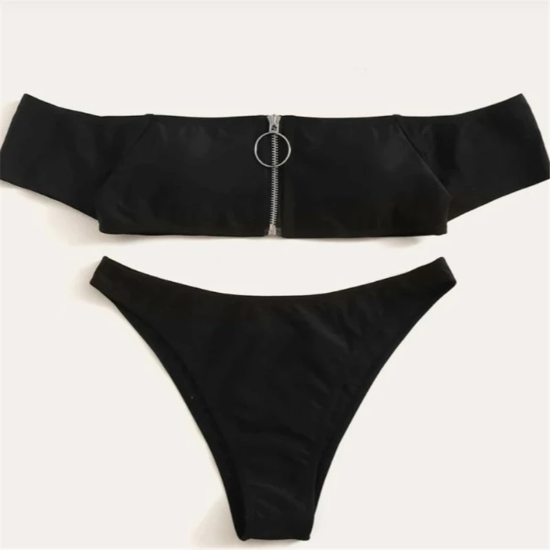 Женский сексуальный купальник с открытыми плечами пляжная одежда на молнии