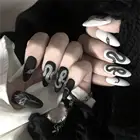 24 шт.компл. длинные искусственные ногти в стиле панк со змеиным узором черные белые матовые искусственные ногти Типсы для маникюра Инструменты